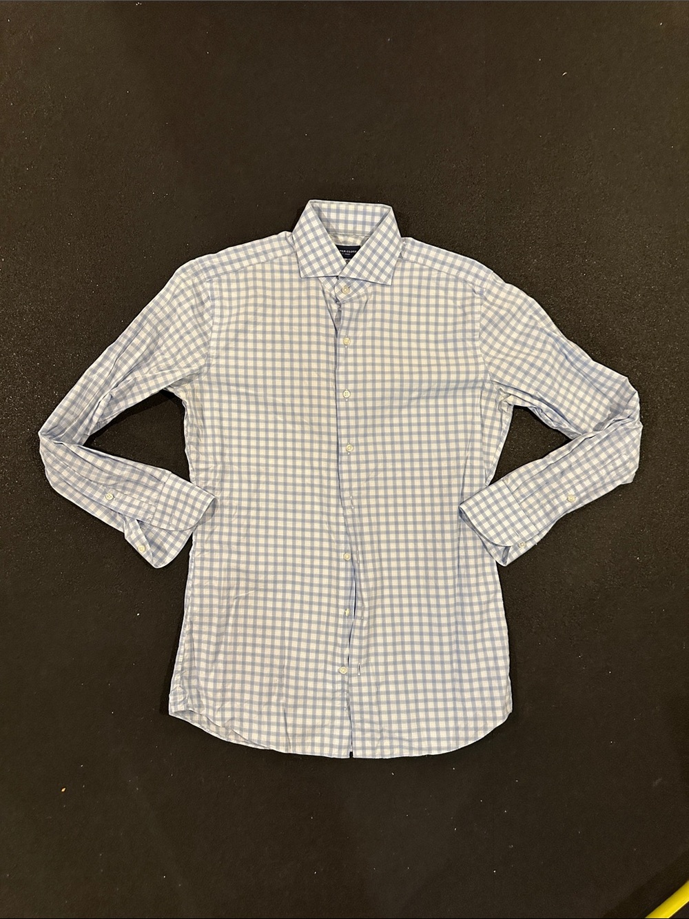 Light Blue Checked Dress Shirt with Spread Collar